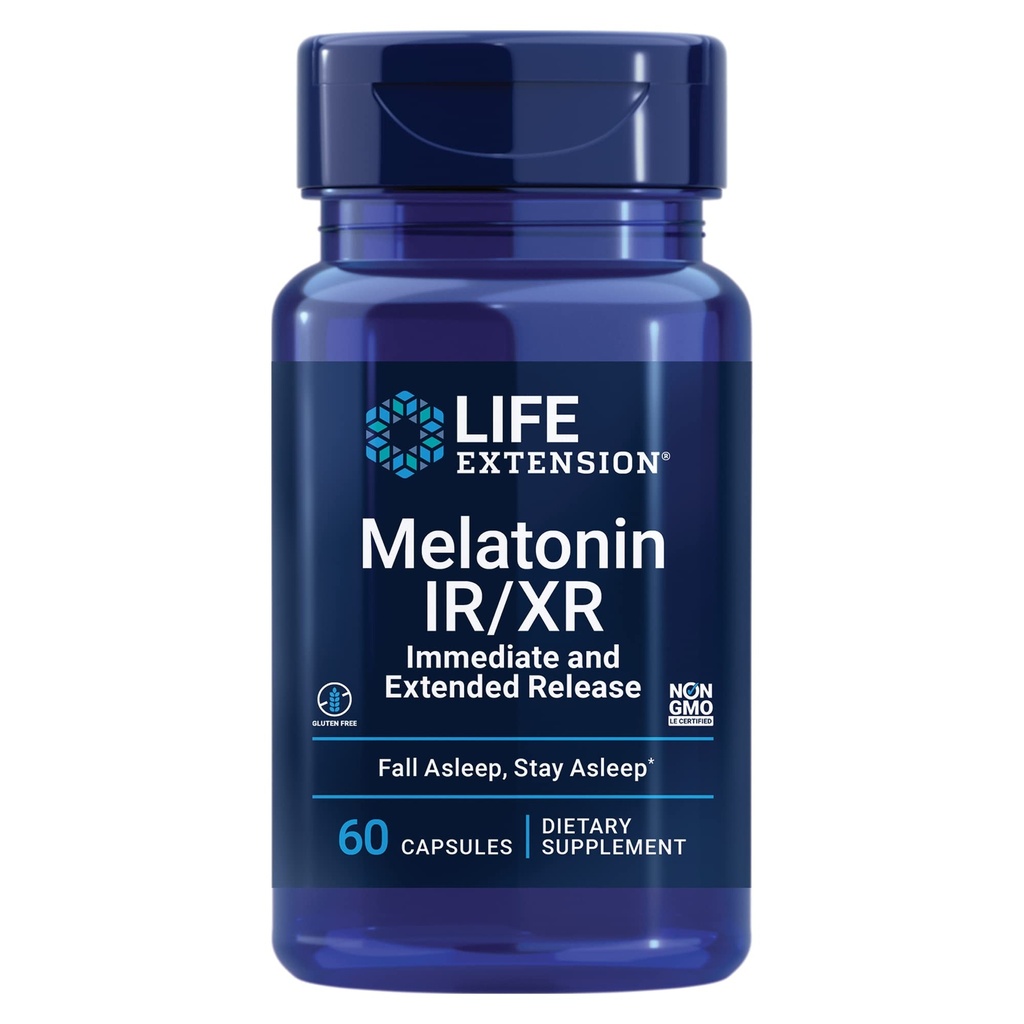 Life Extension Melatoniini IR/XR, 1,5 mg, välittömästi- ja laajennettu release Formula optimaalinen uni tuki, terve circadian rytmit, solupuolustus, gluteeniton, ei-GMO, 60 kapselia