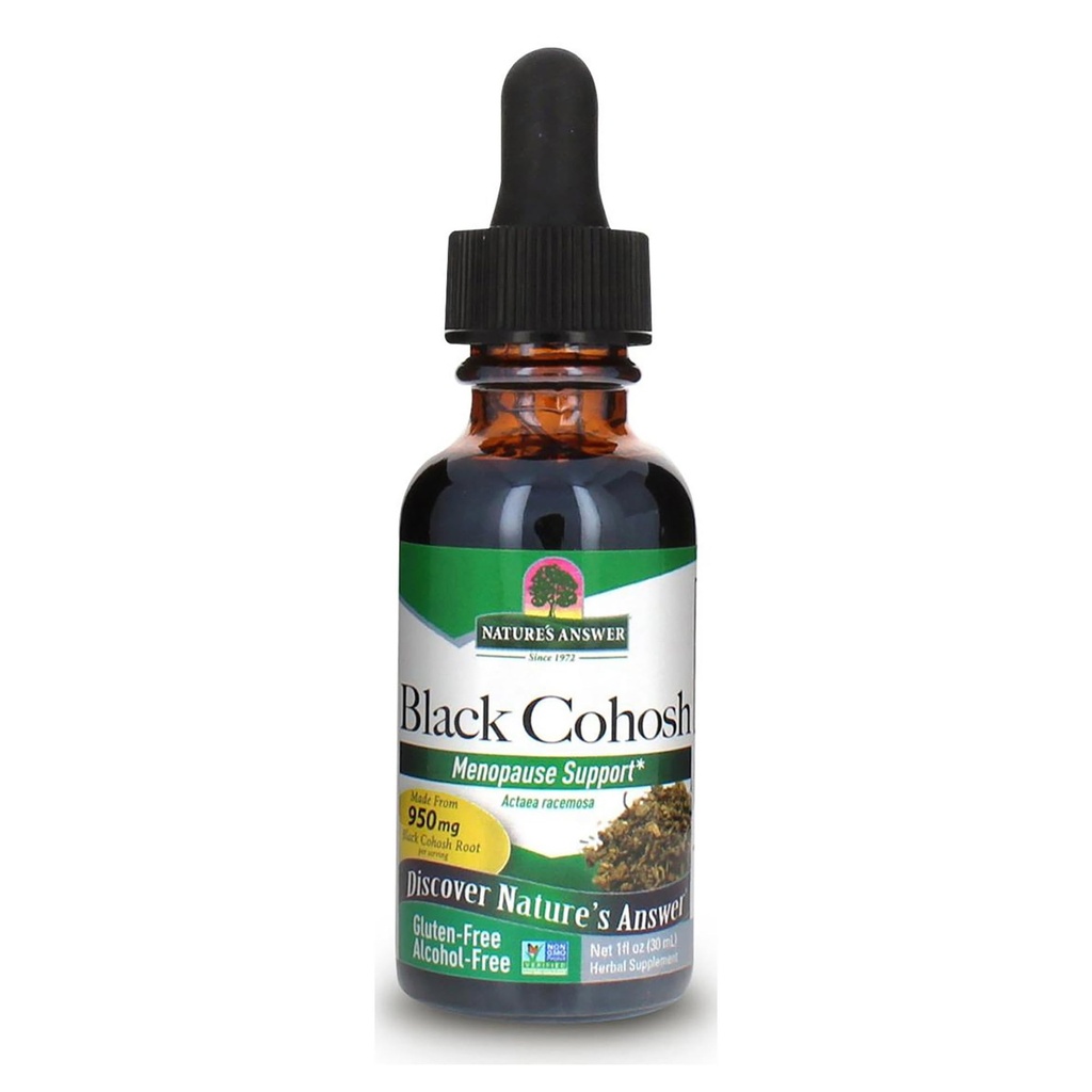 Luonnon vastaus Orgaaninen alkoholiton musta Cohosh Extract 1 Ounce Menopause Support - Kosher, Gluteeniton vaihdevuodet Hot Flashs - Lisäravinteet naisille, USA Made