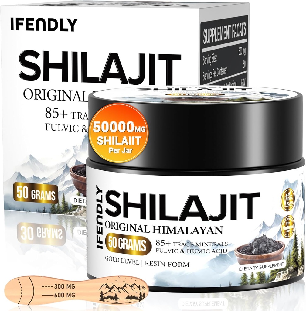 Shilajit Resin, Shilajit för Män & Kvinnor, Shilajit Organic - 600mg Potency Gold Grade, med 85 + Trace Minerals, Fulvic & Humic Acid, för Stamina, Immunity & Strength, 83 Servings (50g)
