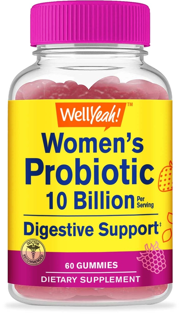 WellYeah Probiootit naisten Gummies - 10 miljardia PMY - for digestiivinen tuki, Gut Health, ja feminine Health Support - Natural Sourced Flavors - Vegan, Viivästynyt julkaisu Naisten Probiootti - 60 Gummies