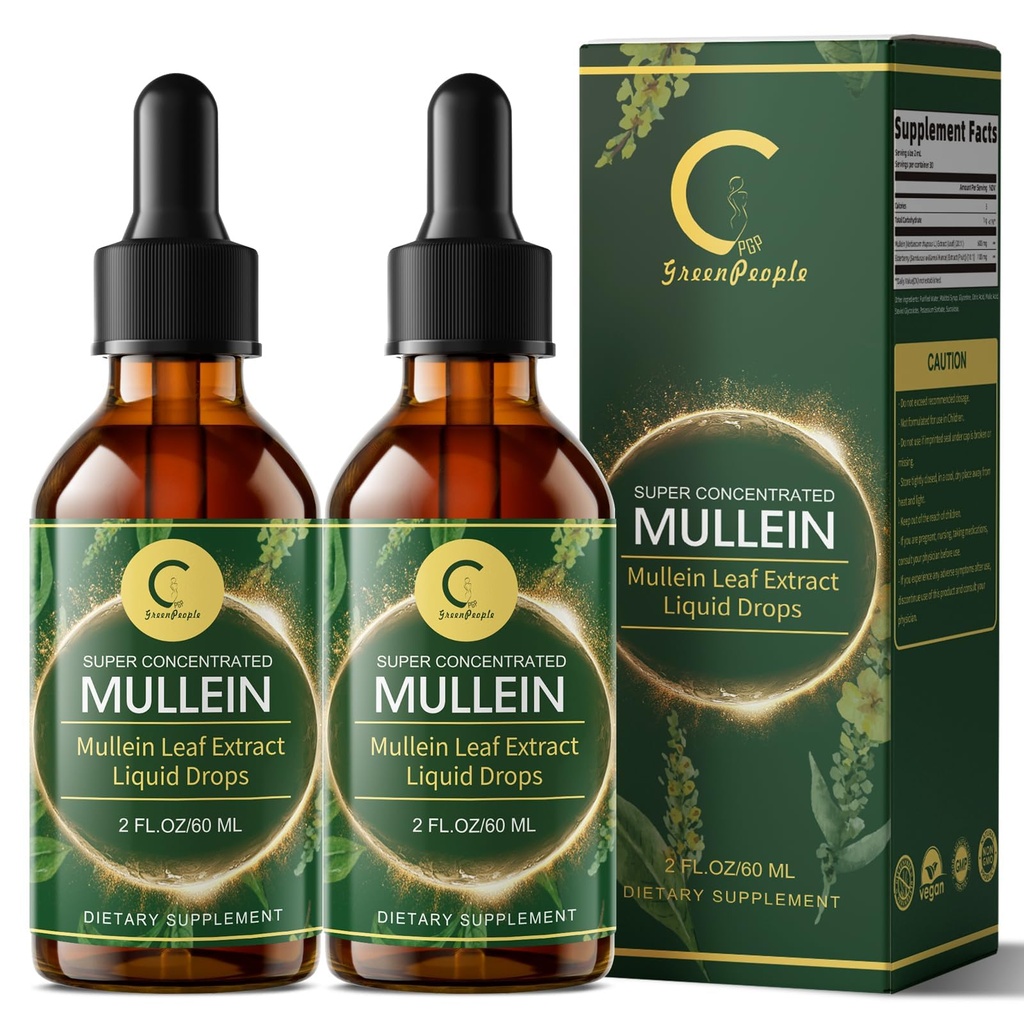 (2 pakkaus) Mullein Drops for Keuhkot - High Potency Mullein Leaf Extract for Lung Detox & Cleanse, Support for Respiratory, Immune, Dgestive System, Natural Mullein Liquid Tincture, Non-GMO, 4 FL OZ