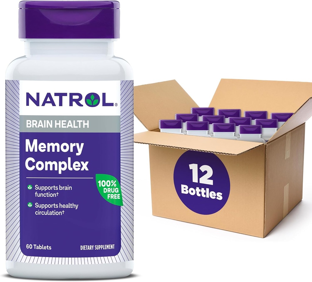 Natrol Memory Complex Ginkgo Biloba 120mg ja B-vitamiinit, ravintolisä aivojen terveyttä ja muistia tukea, 60 tablettia, 30 päivän tarjonta (paketti 12)