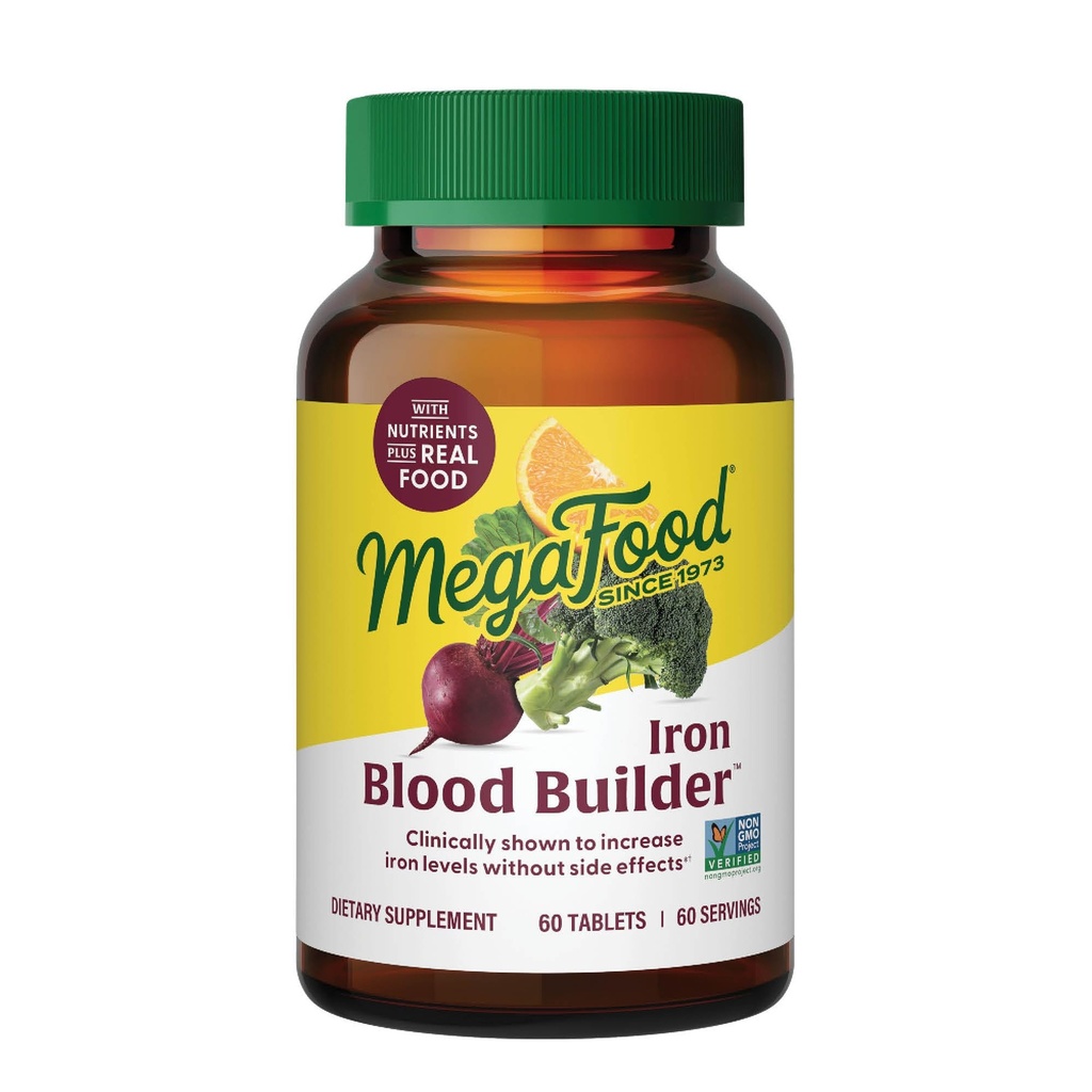 MegaFood Blood Builder Iron Supplement for Women & Men - nostaa rautatasoja ilman sivuvaikutuksia - Taistelee väsymys - kanssa B12-vitamiinia, Foolihappoa ja C-vitamiinia imeytymistä - Vegaani - makuamaton - 30 Luku (Pakkaus 1)