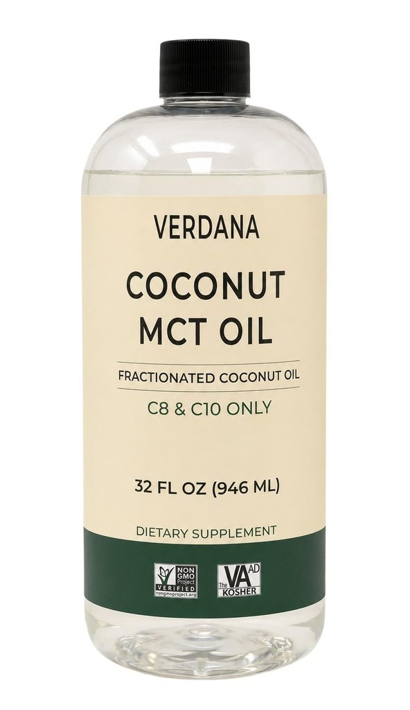 Verdana Food Grade MCT Oil 32 oz - för Keto Coffee, Unflavored Natural Oil Pulling Mouthwash & Massage - 100% Coconut Derived Fractionated Oil - Medium Chain Triglycerides C8 C10 -Non-GMO, Kosher