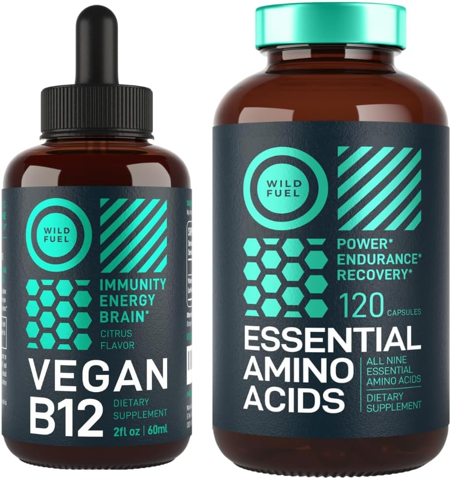 WILD FUEL Essential Amino Acid Supplement och Vegan Vitamin B12 Liquid Energy Bundle