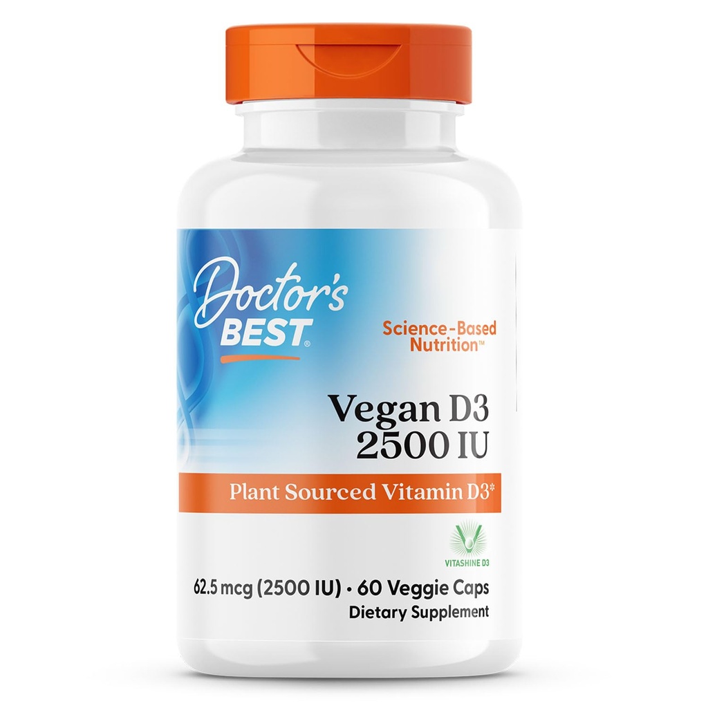 Lääkärit Best Vegan D3 2500 IU (Vitashine), kasvi Lähde: D3-vitamiini, ei-muuntogeeniset, gluteeniton, soijaton, Vegan 60 kasviskapselit