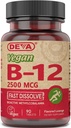 DEVA Nutrition Vegan Sublingual Nopeasti liuottaa B-12 Tabletit, 2500 mikrog, 90