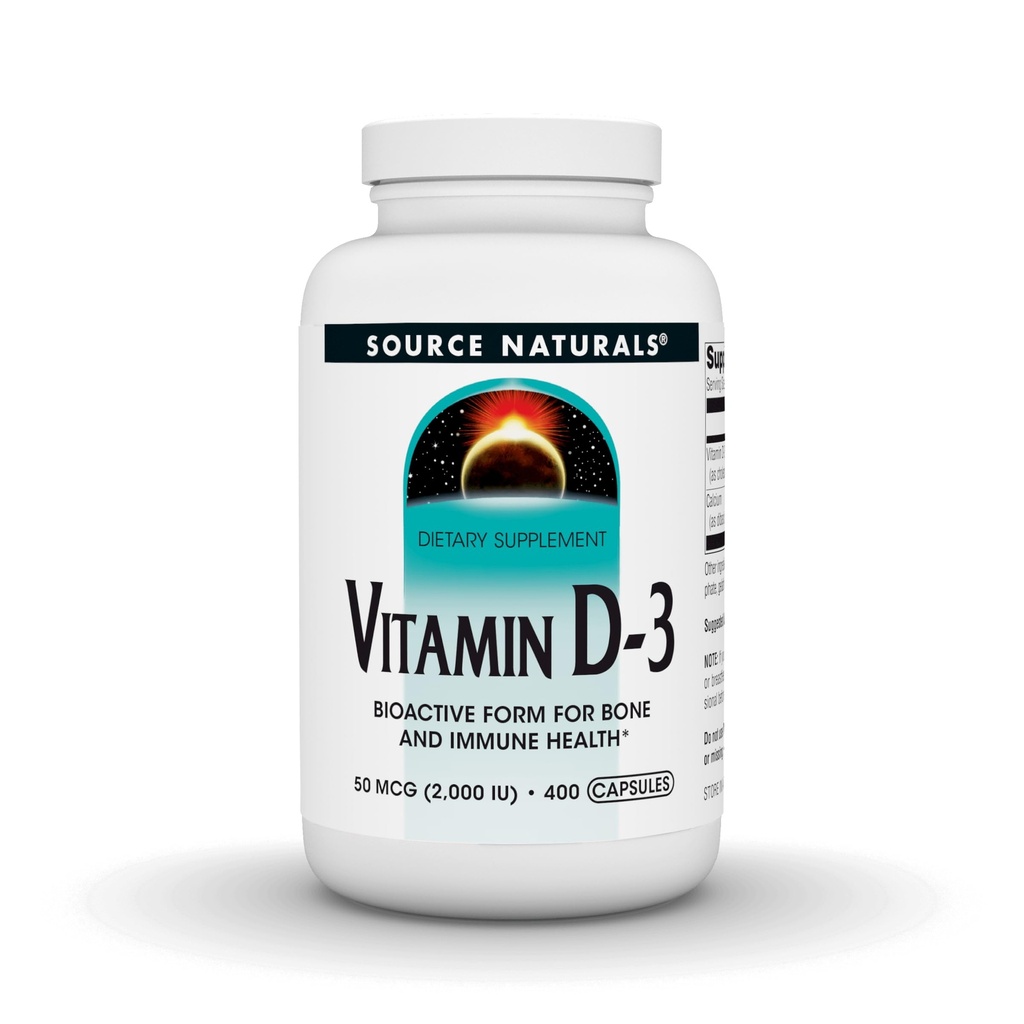 Lähde Naturals-vitamiini D-3, tukee luu- ja immuuniterveyttä, 2000 iu - 400 kapselia