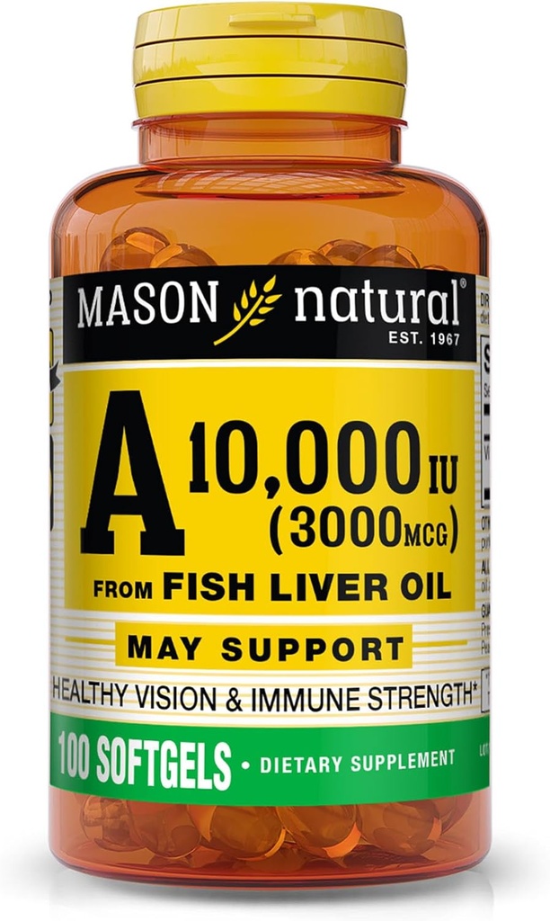 MASON NATURAL-vitamiini 3 000 mikrog (10 000 IU) Fish Liver Oil, tukee Vision & Immuno Health, 100 Softgels
