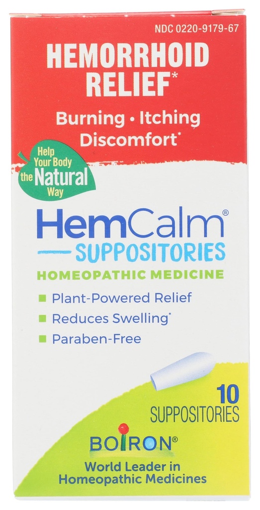 Boiron HemCalm Suppositories for Hemorrhoid Relief of Pain, Itching, Turvotus tai Epämukava - 10 Count