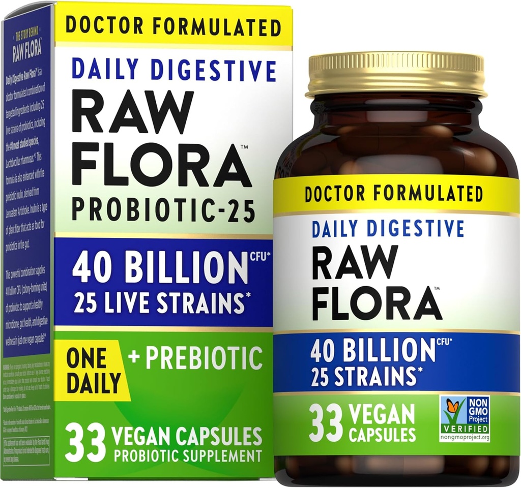 Naturens sanning Raw Flora Probiotic med prebiotika | 40 miljarder CFU | Daily Digestive Vegan Capsules | Gluten fri tillägg för män och kvinnor