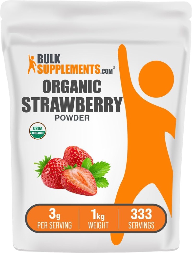 BulkSupplements.com Organic Mansikkajauhe - Fruit Powder from Organic Mansikka - Ei sokeria Lisätty & Gluteeniton, 3g per tarjoilu, 1kg (2,2 lbs) (Pakkaus 1)