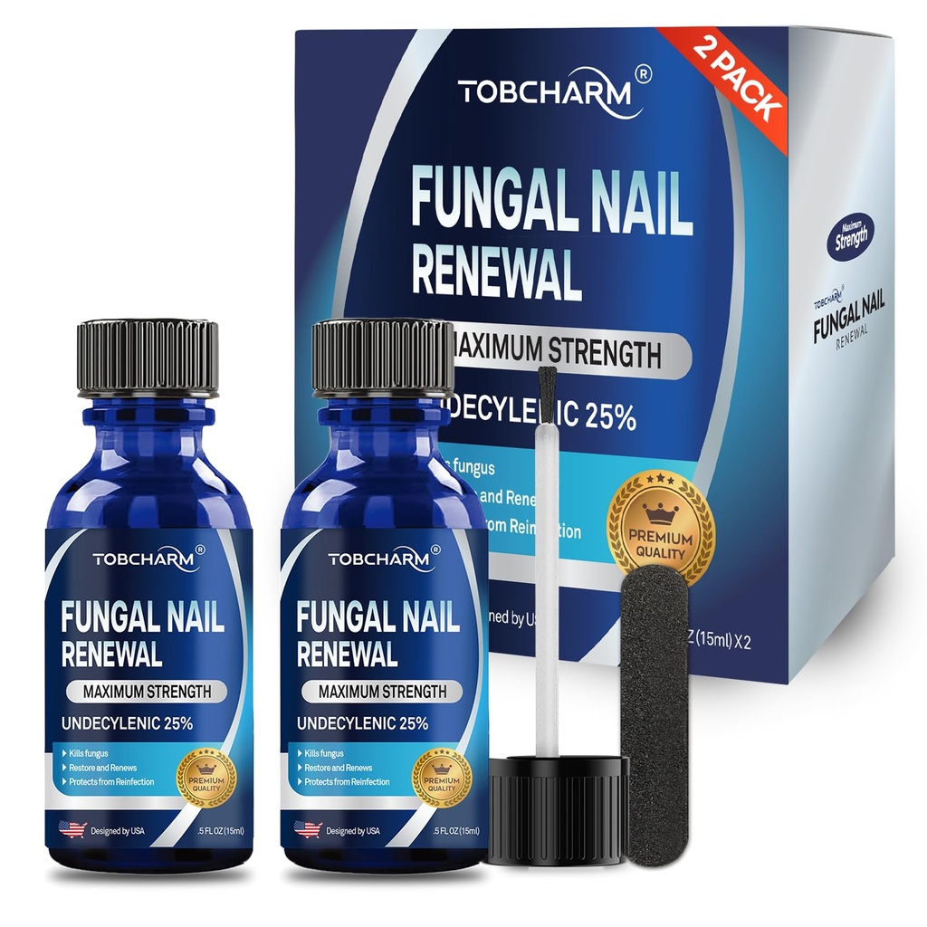 Toenail Fungus Behandling Extra Styrka med 25% Undecylenic Acid & Tea Tree Oil, Nail Fungus Behandling för Toenail & Fingernails, Antifungal Nail Behandling för skadade naglar och tjocka Toenails- 2Pcs