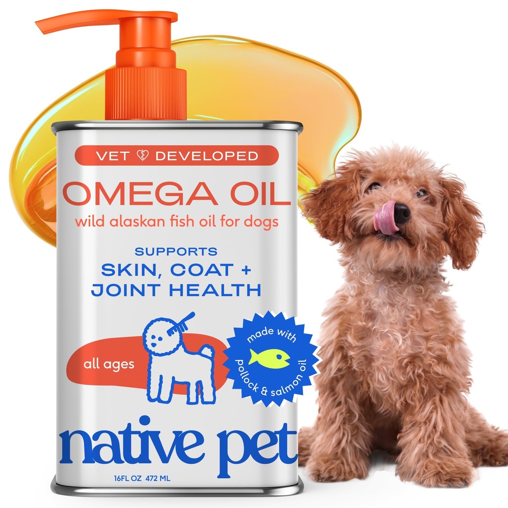 Native Pet Omega 3 Fish Oil for Dogs & Kissat - Edistää Terve iho, kiiltävä takki, & Vahvat jointit - valmistettu Wild Alaskan Lohi Oil koirille maukas, nopea absorbing Omega 3 6 9 Liquid Supplement-16oz