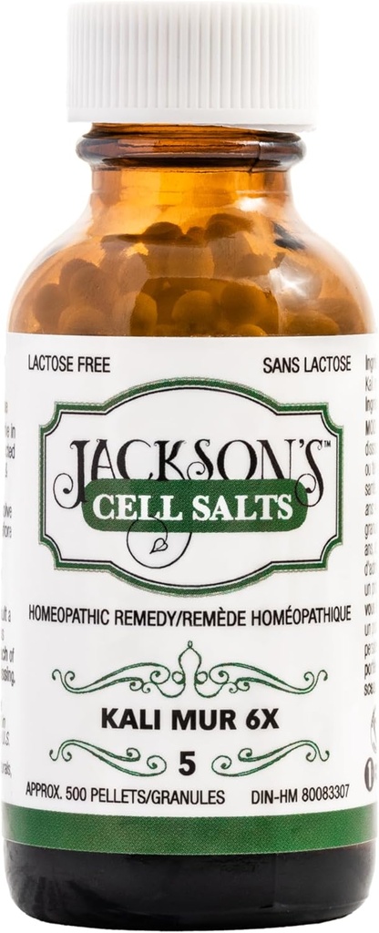 Jacksons #5 Cell Salt Kali mur 6X (500 Pellet Bottle) - Certified Vegan, Laktosfri Schuessler Tissue Salt Kali muriaticum 6X