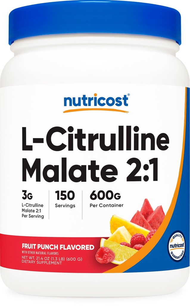 Nutricost L-Citrulline Malate 2:1 (600g) Hedelmän lyönti - Kuntoilu Tuki, Lihasteho, Typpioksidi Booster - Fitness täydentää jauhe, 75 tarjoilua