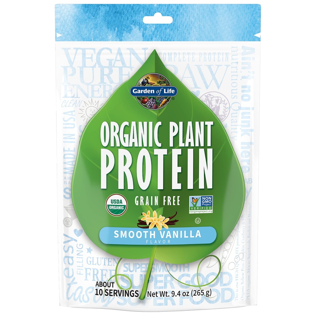 Elämänpuutarha Organic Plant Protein Smooth Vanilla Powder, 10 Tarjoilut - Vegaani, Grain Free & Gluteenittomat Kasvit Ravista 1 miljardia PMY Probiootit & Enzymes, 15g proteiinia