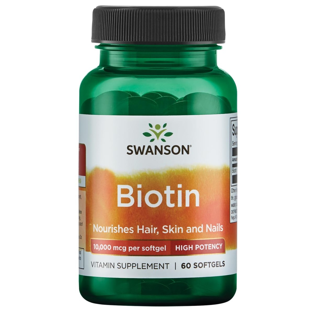 Swanson Super Strength Biotin Vitamiini 10000 mikrog 60 Sgels