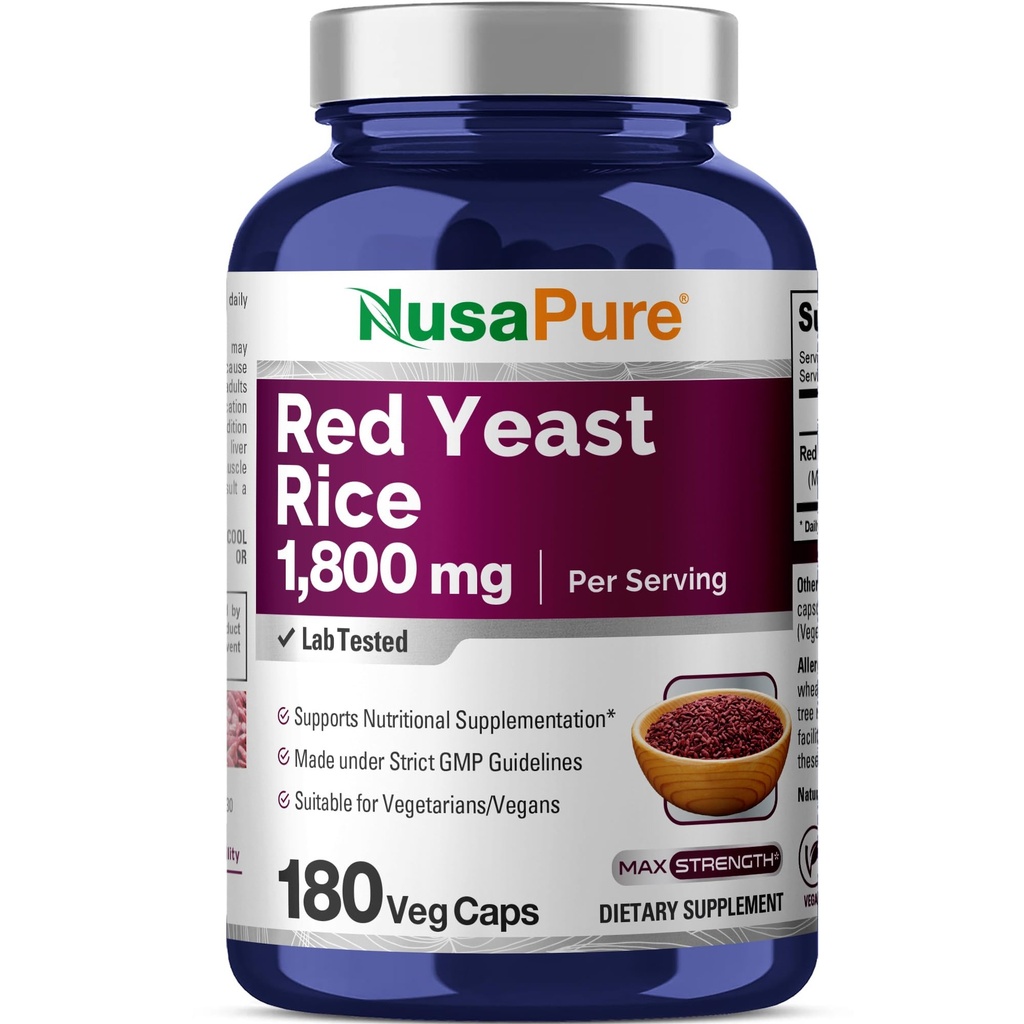 NusaPure Red Yeast Rice 1800mg 180 Kasviskapselit (ei-GMO, Vegan)