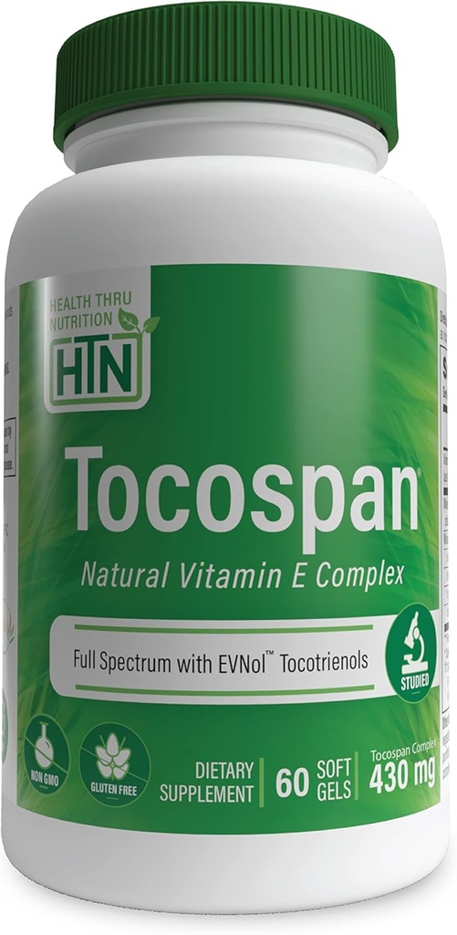 Health Thru Nutrition Tocospan Full Spectrum E 430 mg EVNol Tokotrienoleja ... Kaikki 8 Luonnollinen E-vitamiinin lähteet... Kliinisesti tutkittu...