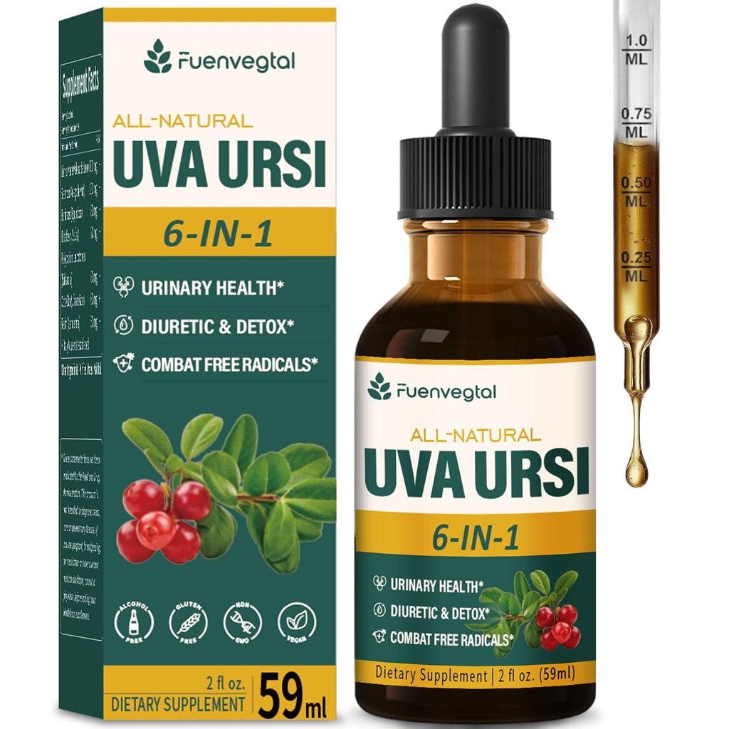 Uva Ursi Bearberry Natural Diuretic Drops, Virtsanterveys ja munuaispuhdistus Detox Herbal Supplement Tuki UTI & Water Away, uute W/Dandelion juurikarpalo, alkoholiton tina.2oz