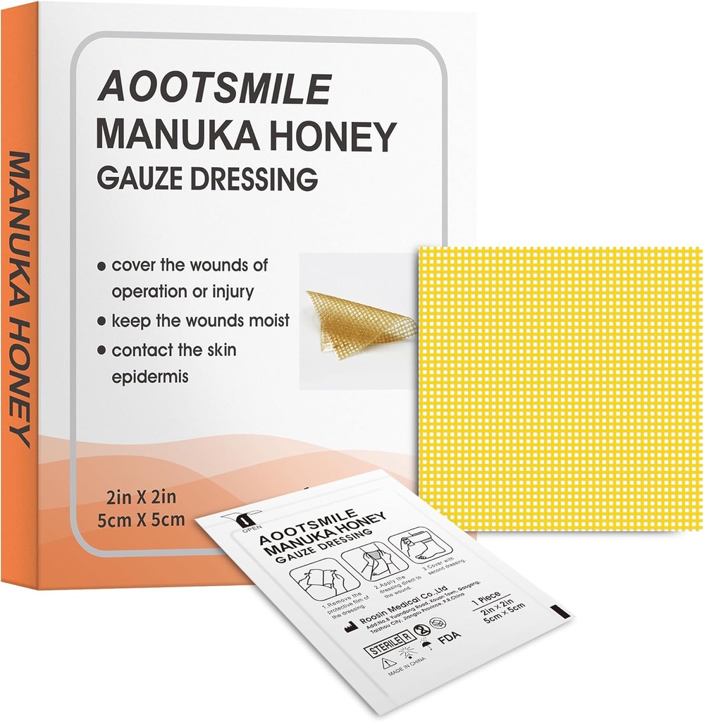 Manuka Honey Wound Care - Honey Wound Dressing 2 "x 2" Honey Medical Bandage Wound Care Patch för Mindre Abrasions, Cuts, Lacerations, Scald och Burns för Wound Healing, 10 Pcs