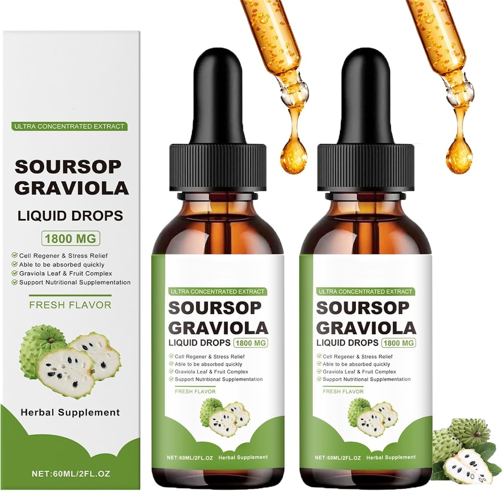 Natursours Pure Organic Soursop Extract,Soursop Oil Organic for Cancer,Soursop Bitters Liquid,Soursop Graviola Liquid Drops 1800mg, Herbal Goodness, Natural Flavor (2)
