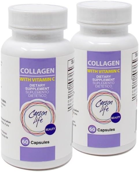 Carson Life Collagen kapselit C-vitamiini - 60 kapselia - ruokavalio täydentää anti ikääntyminen, immuuni tuki, terveet hiukset, iho ja kynnet - valmistettu Yhdysvalloissa (2 pakkaus)