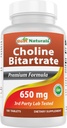 Best Naturals Koliinibitartraatti 650 mg (ei-GMO) terveeseen kognitiiviseen aivotoimintaan 180 tablettia