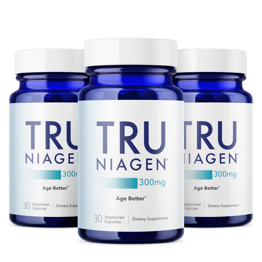 TRU NIAGEN Patented NAD Supplement for Anti Aging and Cell Regeneration, 300mg Niagen, 30 portioner | Stöder Cellular Energy, Brain, Muscle | Nicotinamide Riboside (NR) Ta 1 Daily | 3 flaskor