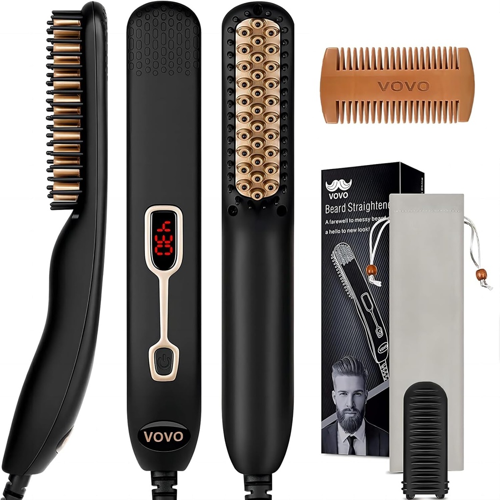 VOVO parta suoristaja Comb Päivitys Professional 2 in 1 Miesten parta Suoristaminen Lämmitetyt hiukset Suoristaminen Harja Kannettava Anti-Burn 6 Lämpötila Säädettävissä LED-näyttö kotiin ja matkustaa