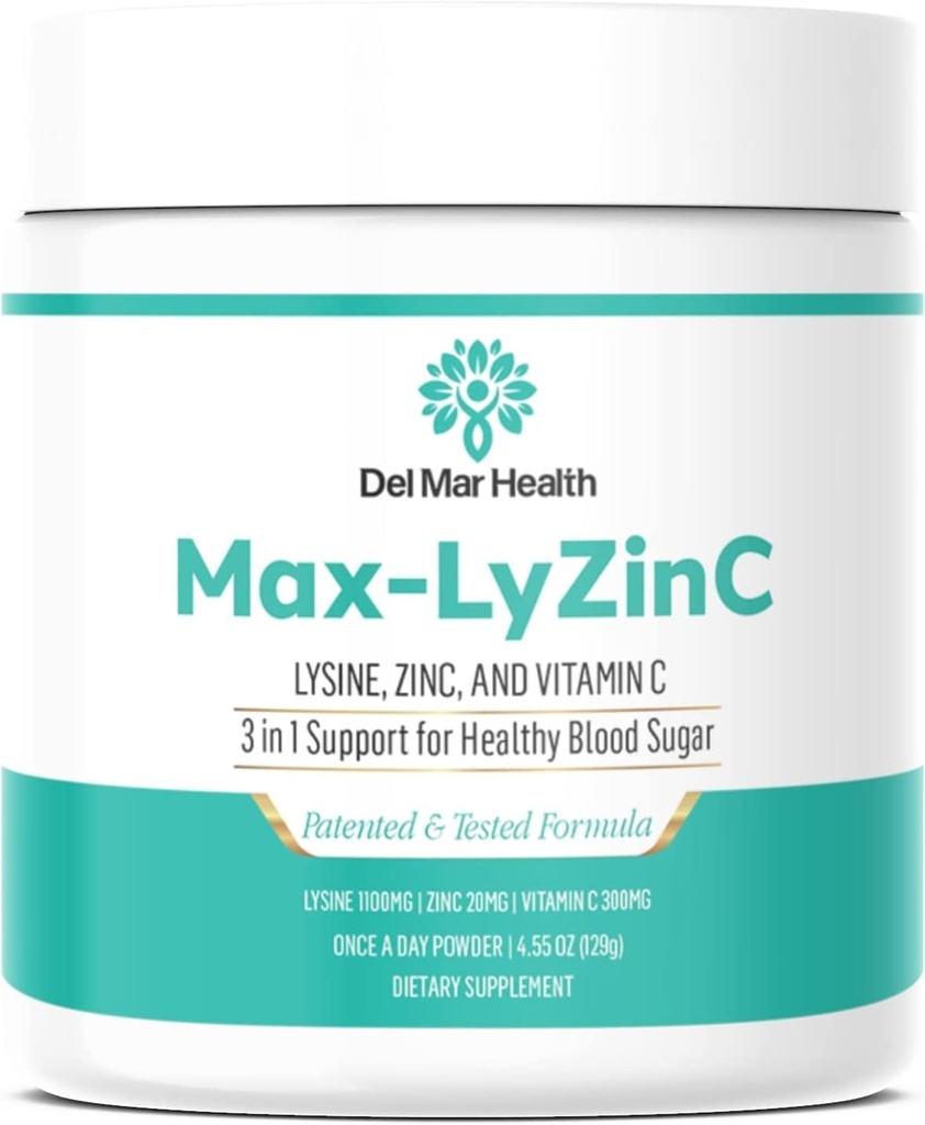 Max-LyZinC ... L-Lysiini 1100 mg + sinkki 6 mg + C-vitamiini 100 mg - 3-in-1 täydentää verensokerin ylläpitämiseen Jo terveellä alueella - yhden pallon per päivä jauhe