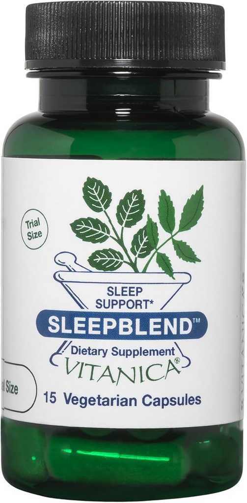 Vitanica SleepBlend - Sleep & Rentoutumistuki naisille - kasviperäisiä lisäravinteita melatoniinilla, valerian juurilla, B2-vitamiinilla & B12 & Magnesiumilla - Pro Logo - 15 vegaanista Caps
