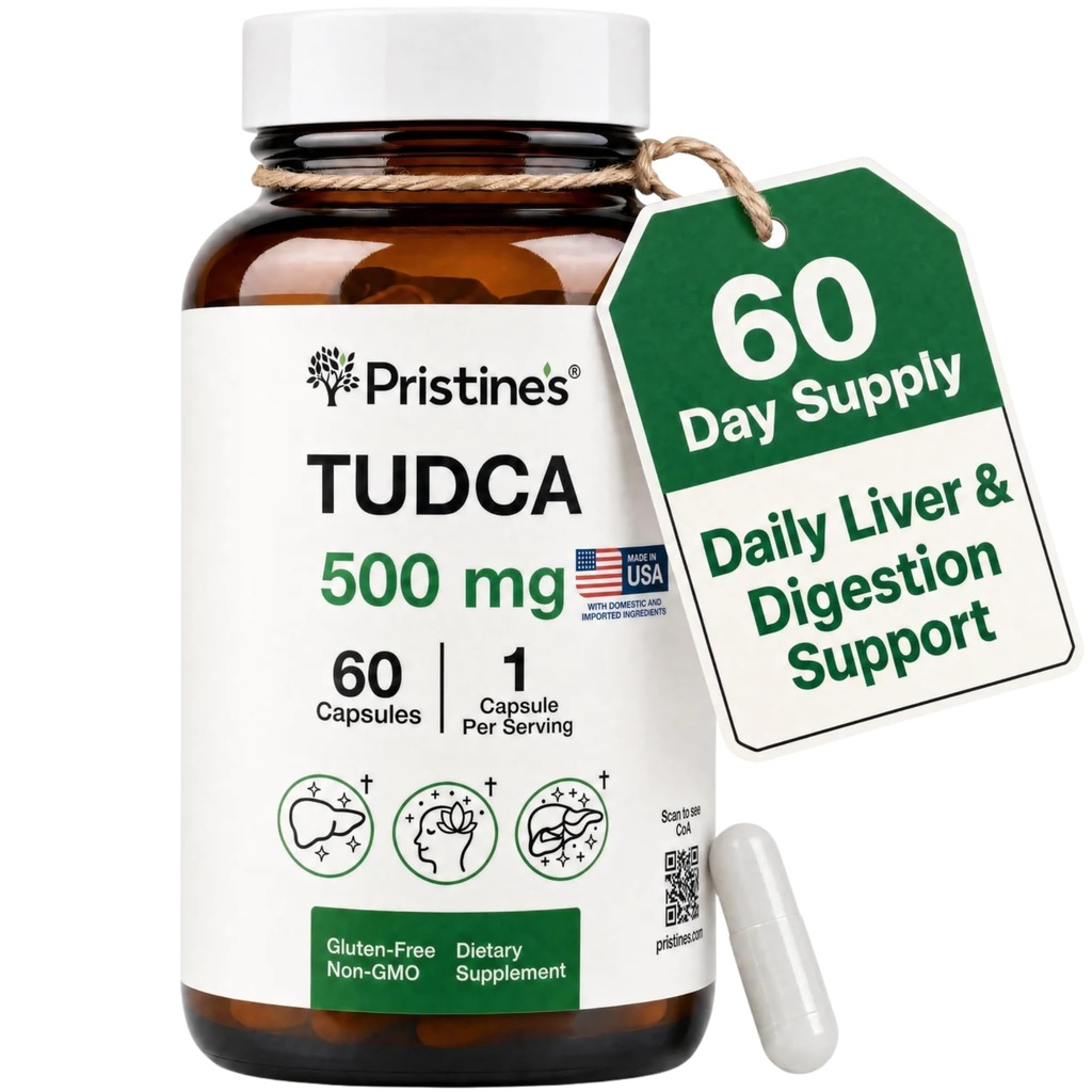 PRISTINE's Tudca 500MG Maksan tuki & Puhdistettu Bile Salt täydentää kapselit - 60 päivän toimitus - Sappirakko Maksa Elinten ja digestio Detox ja Cleanse Support Supplement - Gluteeniton non GMO