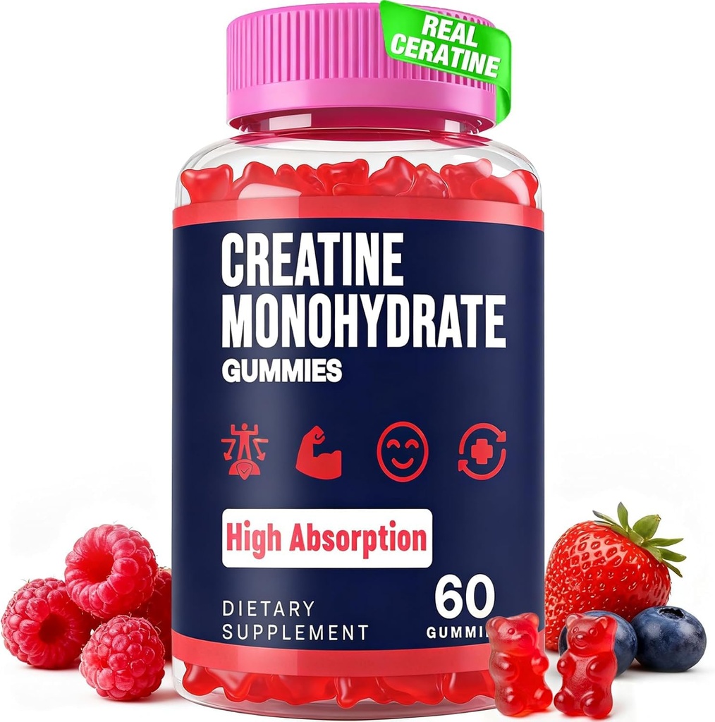 Kreatiini Monohydraatti Gummies for women & Men, Tauriini & B6, pureskeltava Creatina Pre Treout Gummies for Max Strength & Muscle Growth, Energy, Endurance, Creatiini miesten & naisten - 1 pullo