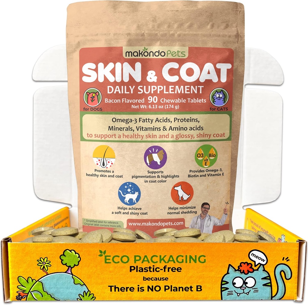 Iho ja takki täydentää kalaöljy ja Omega 3 koirille ja kissat - koiran kutina helpotus Lemmikki täydentää kuivuuden, kuiva kutiava iho ja allergiat - Dog Allergia hoito vitamiinit (90 Tabs)