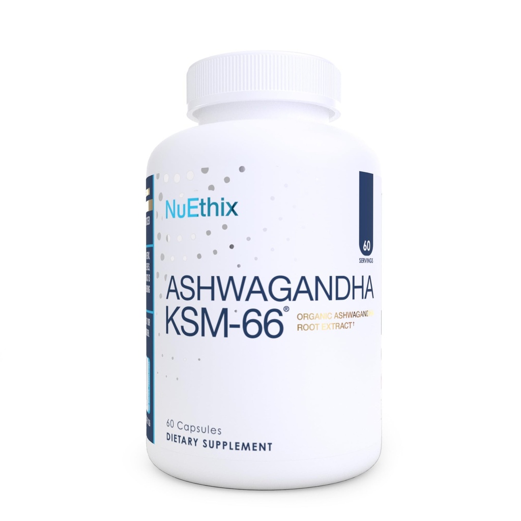 NuEthix Formulations Ashwagandha KSM 66, 500mg KSM-66 Root Extract, mieliala, stressi, & kognitiivinen tuki, BioPerine Black Pepper Extract, gluteeniton, kasvissyöjä, ei-GMO, & Dairy Free, 60 tarjoilua