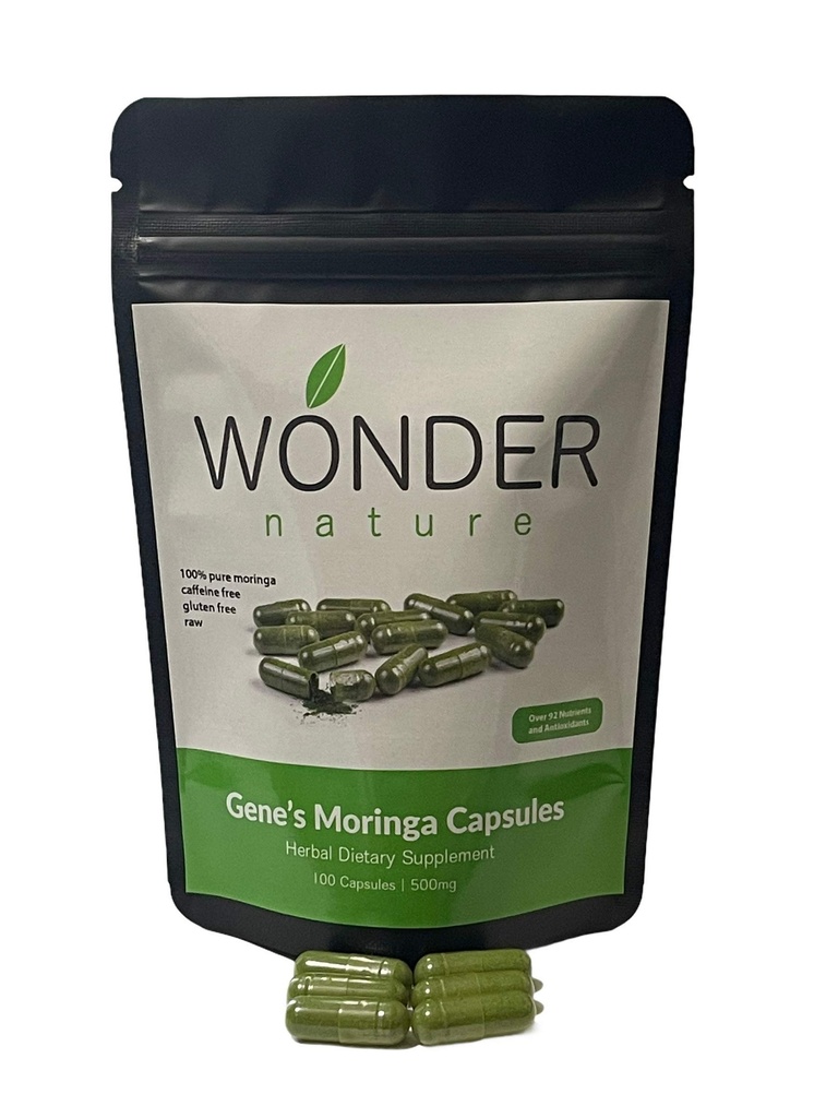 Gene's Moringa Fine Green Powder 100 Veg. Capsules, High Potency, Energy Focus och Alert, Öka Immun Systym