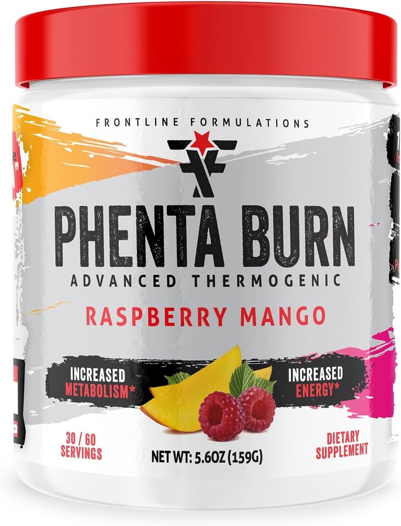 Phenta Burn, lisääntynyt energia ja kestävyys, hämmästyttävä makuja, veteraani omistaa ja toimivat (60 tarjoilut, vadelma mango)