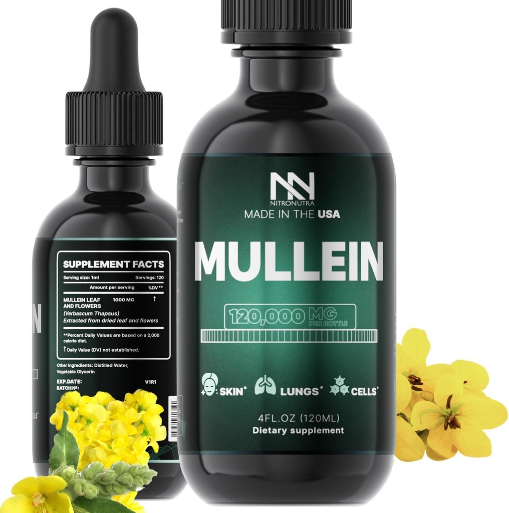 Mullein Drops för Lungs - Lung Cleanse & Detox - Mullein Leaf Extract för Lungs - Lung Detox för rökare - Bronchial och Immune Support - Mullein Leaf Drops 4 Fl Oz