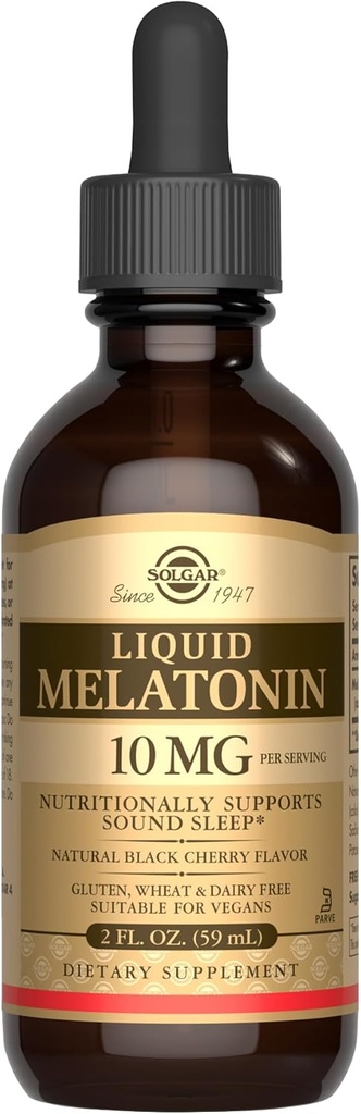 SOLGAR Liquid Melatoniini 10 mg, Natural Black Cherry Flavor - 2 fl oz - Great for Jet Lag - Vegan, Gluteenittomat ja maitotuotteet, Kosher - 59 Tarjoukset