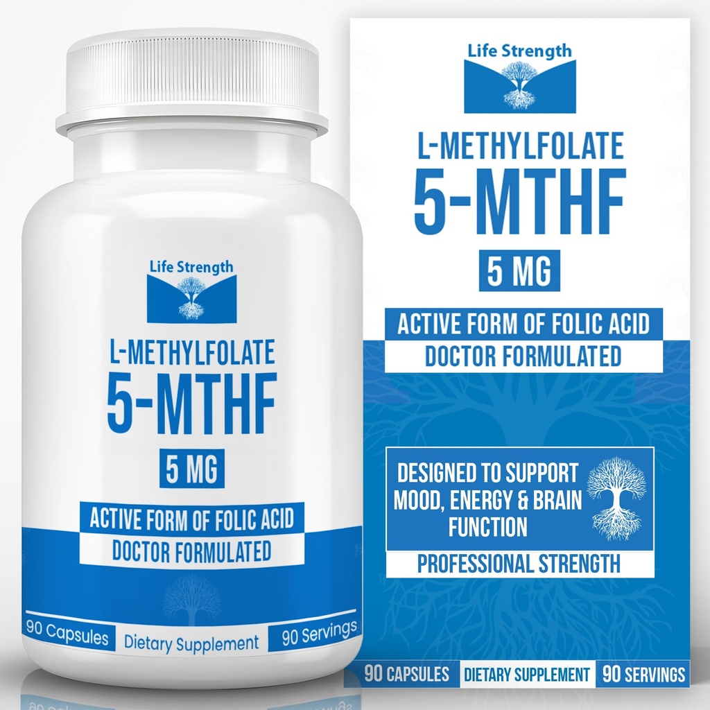 L-Metyylifolaatti 5 MG, optimoitu & erittäin bioaktiivinen metyylifosaatti, 5-MTHF-lisä mieliala- ja immuunitukea varten, luonnollinen ruokavalion täydennysosa energialle, ei-GMO & Gluteeniton, 90 kapselia
