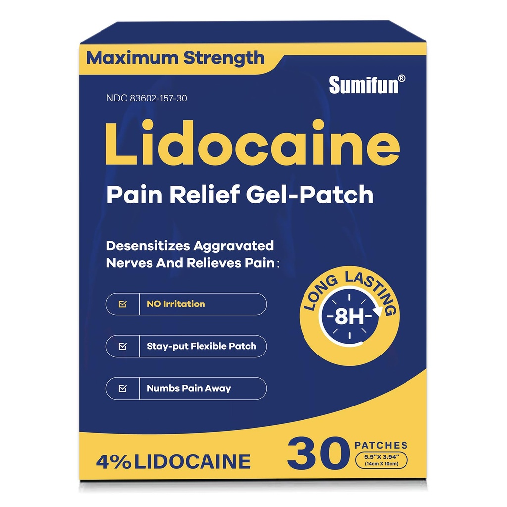 Sumifun 4% Lidokaiinikipua helpottavaa Patch 30 Count Maximum Strength Numbing Gel Patch Back Polven kaula Joint Ache Muscle Soreness Uutinen analgesic FSA tai HSA Ohimenevä