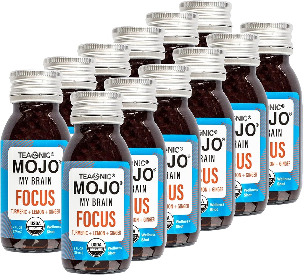 TEAONIC Minun aivoni Mojo: Focus Wellness Shots - USDA-sertifioitu Vegan Formula Ginkgo Biloba, Inkivääri, Turmeric - 12 pullot x 2 Fl Oz Jokainen - Gluteeniton, ei-GMO