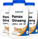 Nutricost Panax Ginseng 1000 mg, 240 kapselia, 3 pulloa - Ei GMO, Gluteenittomat, 120 tarjoilua