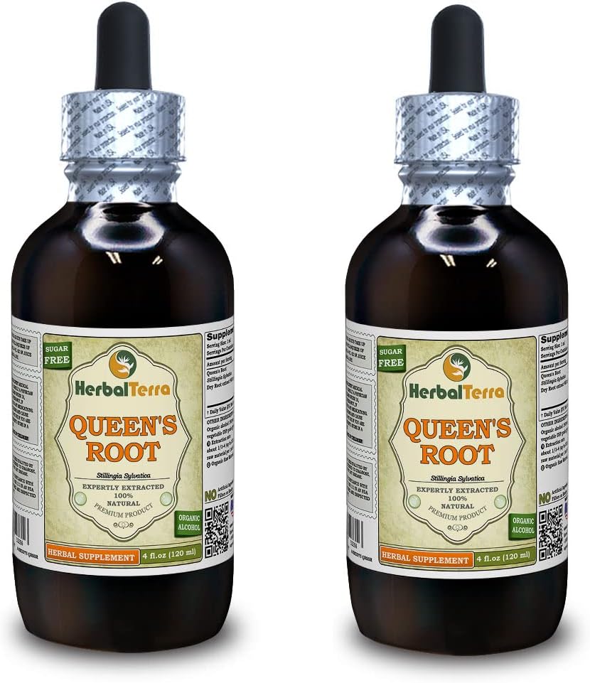 Queen's Root (Stillingia Sylvatica) Tincture, kuivattu juuria Liquid Extract (Brandin nimi: HerbalTerra, ylpeästi valmistettu Yhdysvalloissa) 2x4 fl.oz (2x120 ml)