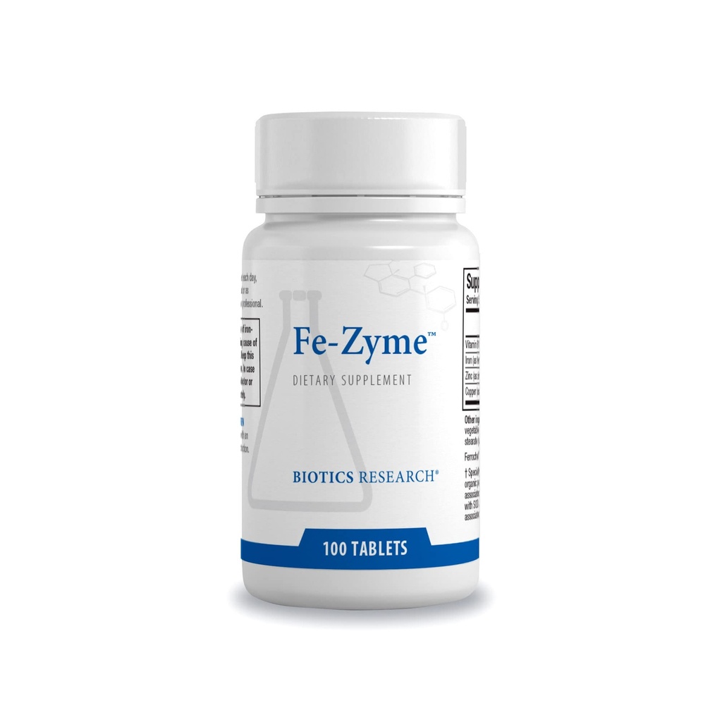 Biotics Research Fe-Zyme 25 Milligram Järn, tillagd Zink och koppar, stöder Normal Red Blood Cell Production, Hälsosam energinivå 100 tabletter