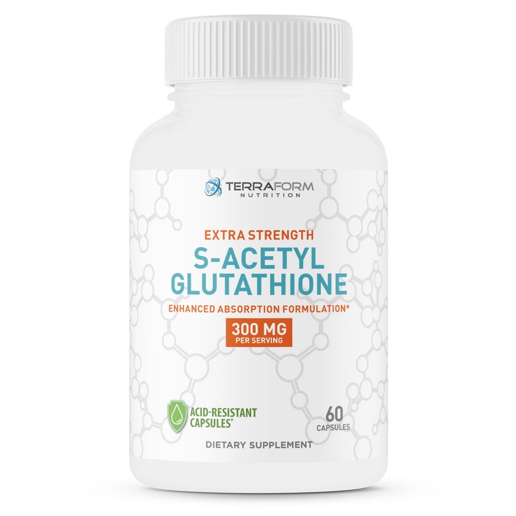 TerraForm Nutrition Extra Strength S-asetyyliglutationi 300 mg ... 60 Happo-resistant kapselit - Premium Glutationi Supplement - Erittäin biologisesti saatavilla & vakaa lomake SAG täydentää...