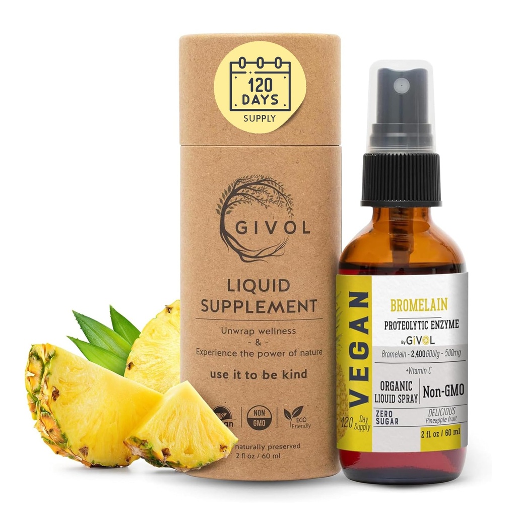 Organic Raw Bromelain Mist-Liquid Pineapple Extract - Förbättrad styrka 500mg, för barn och vuxna - för Digestive Health, Inflammatoriskt Response och Healing - Non-GMO - 60ml 120 Day Supply