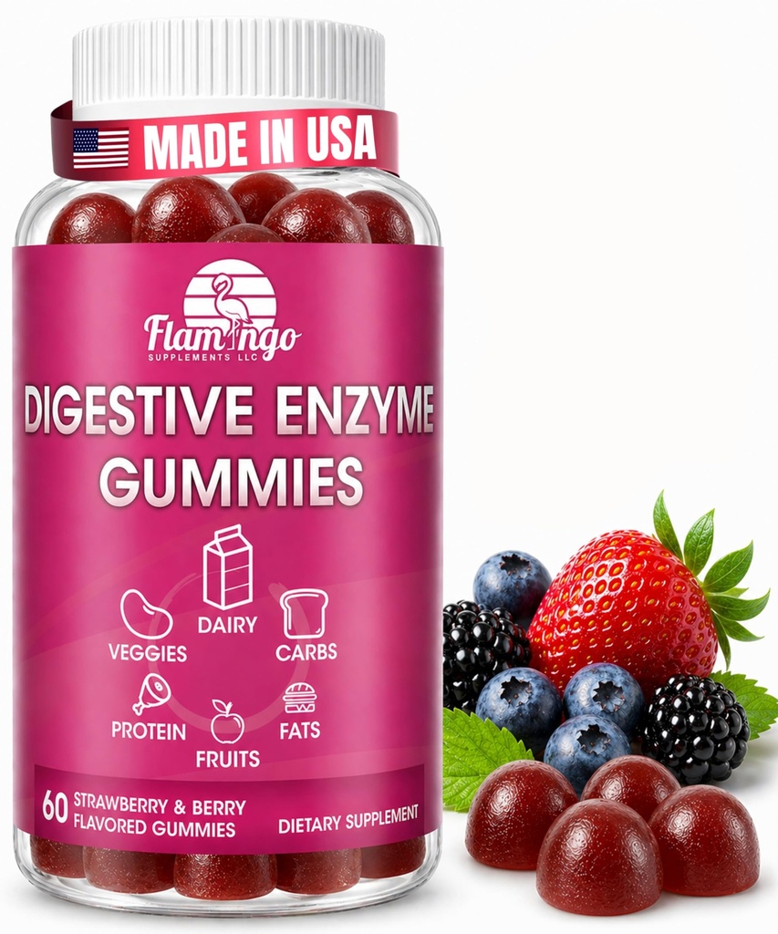 Ruoansulatus Entsyymit Pureskeltava Gummies: auttaa Food Intolerance, Debloat, ja Digest Dairy, Karbs, Kasvikset, proteiini, Fruit - Amylase Protease Lipase Lactase- Luonnollisesti maustettu Vegan Gummies. 60